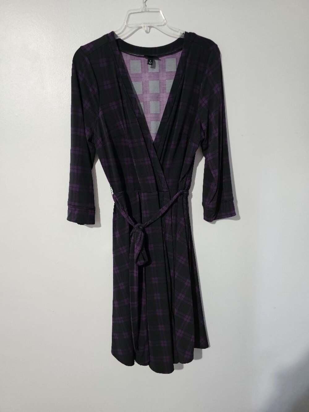 Torrid 1X Purple Black Plaid Wrap Dress Tie Waist
